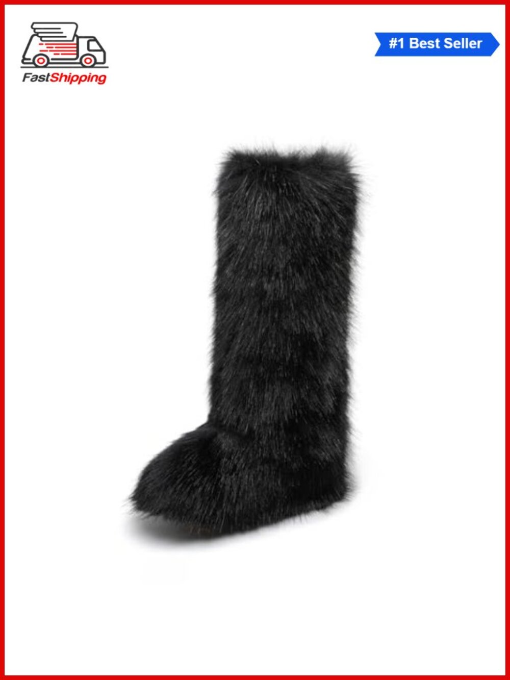 Womens Knee High Faux Fur Boots Fluffy Round Toe Plush Warm Snow Boots